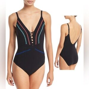Profile by Gottex Calypso V-Neck One Piece Swimsuit - Tummy Control NWT!